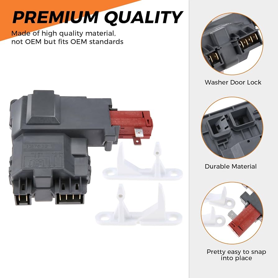 Vancasuk 131763202 Washer Door Lock Switch for Frigidaire, Electrolux, Kenmore＆ Two Door Striker 131763310 Combo Kit Replacement for 131269400,131763200,131763256,0131763202 131269400 131763200 AP4455026